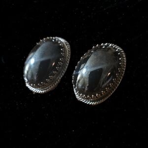 Vintage Ornate Hematite Oval Earrings